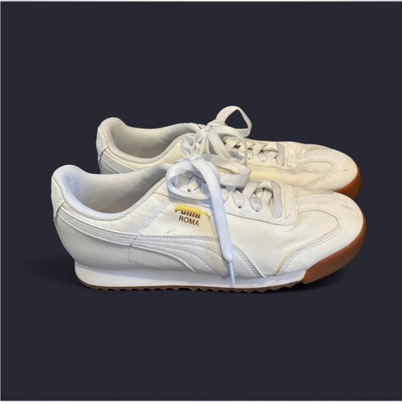 Puma Shoes - Puma White Mesh Lace-Up Sneakers with Gold Logo Accent